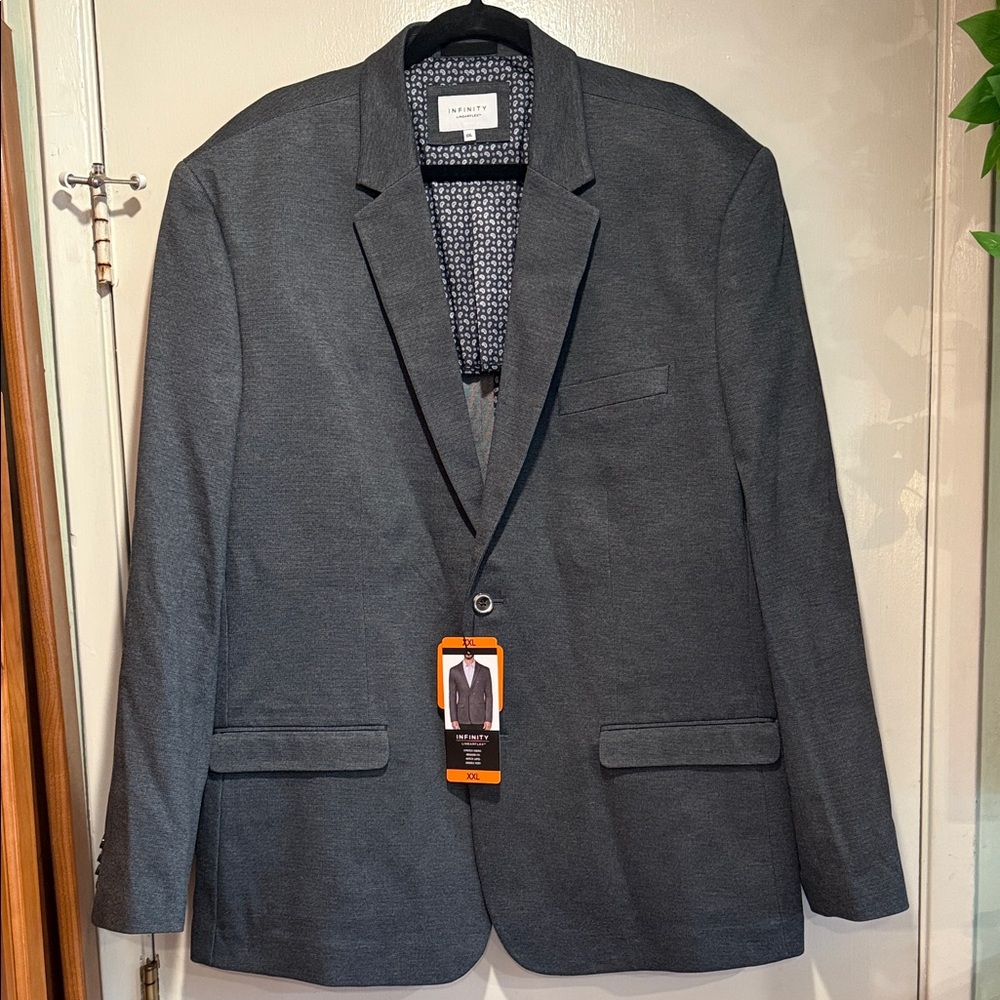 Infinity Linearflex Men's Modern Fit Stretch Fabric Blazer Jacket, Gray, XXL